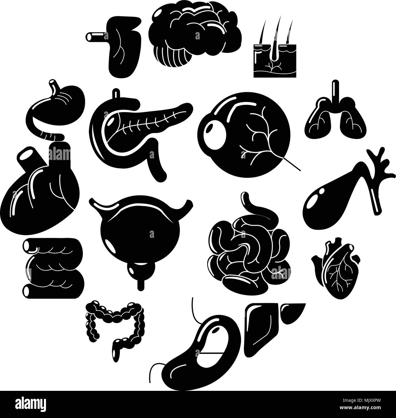 Internal human organs icons set, simple style Stock Vector