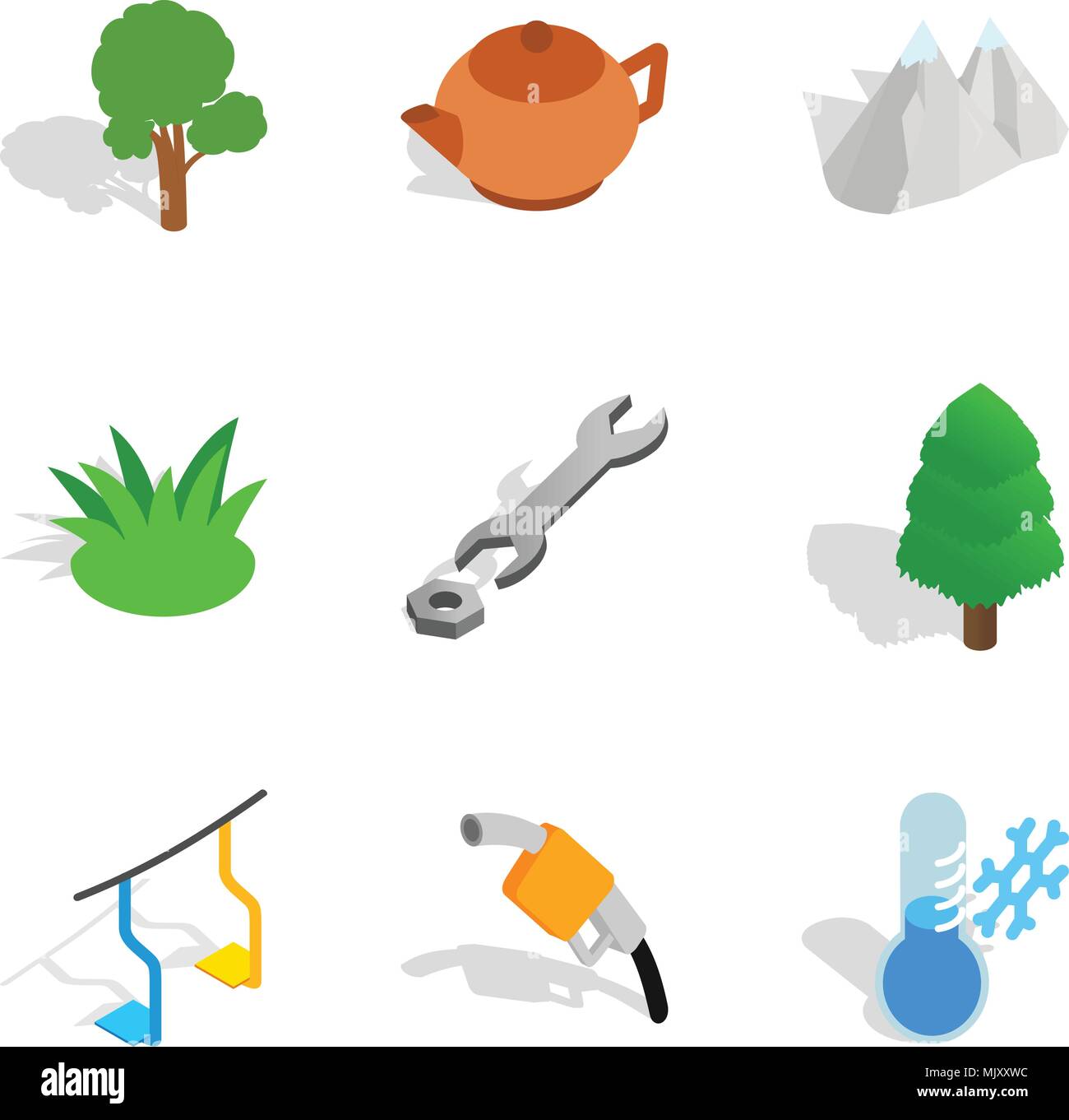 Winter crops icons set, isometric style Stock Vector