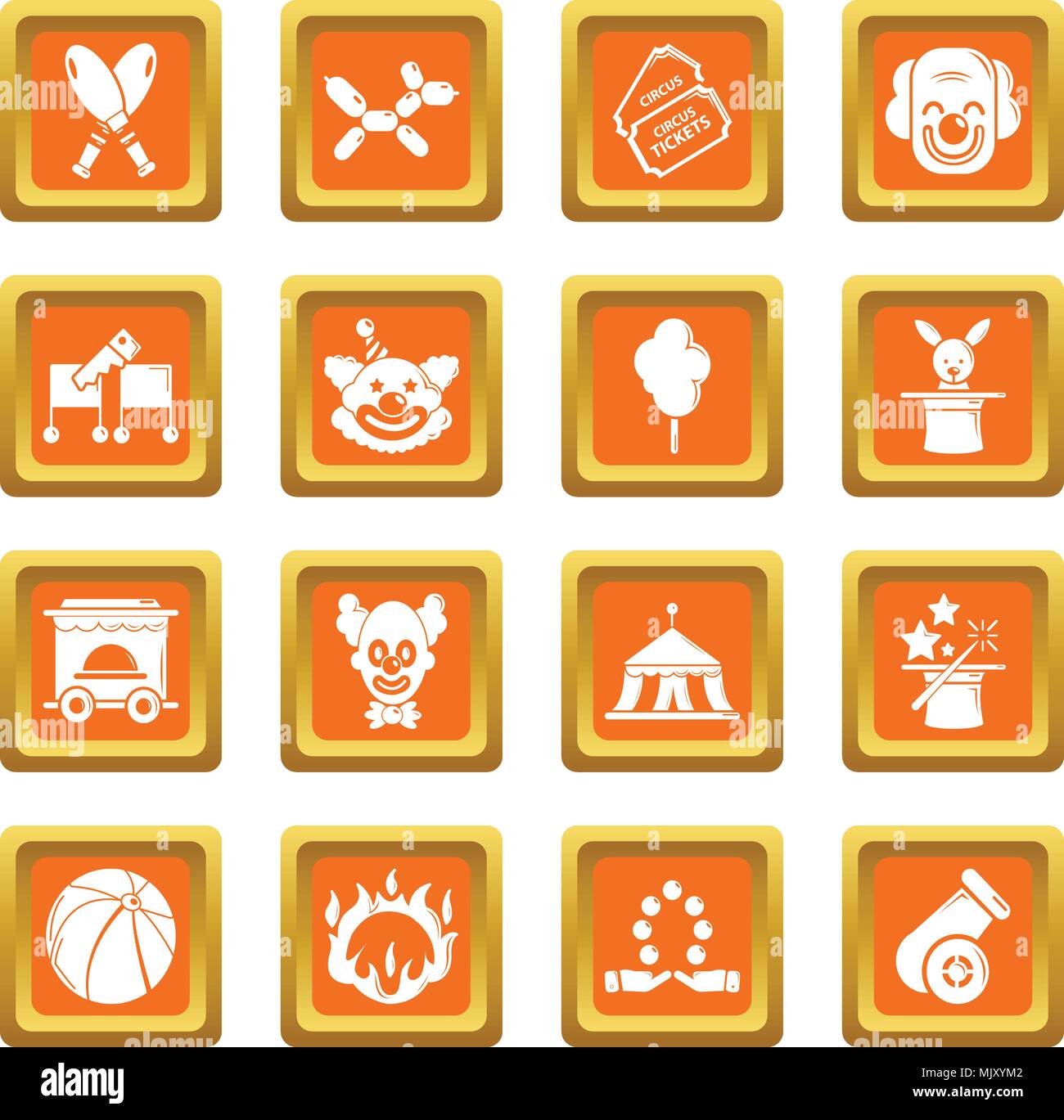 Circus icons set orange square vector Stock Vector Image & Art - Alamy