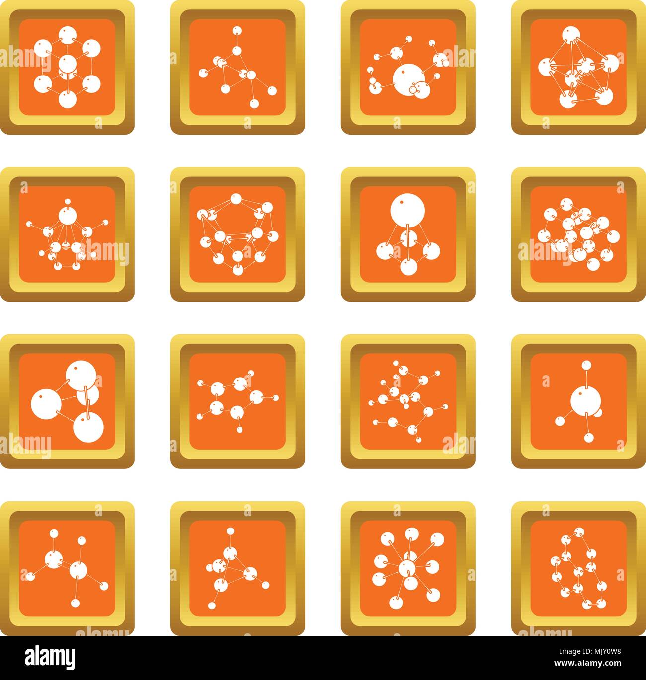 Molecule icons set orange square vector Stock Vector