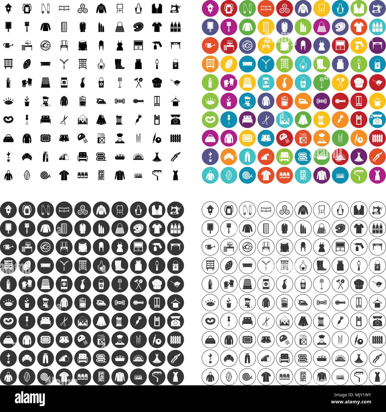 100 needlework icons set vector variant Stock Vector
