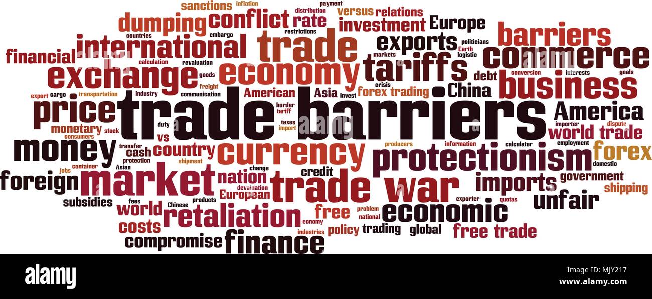 Trade barriers word cloud concept. Vector illustration Stock Vector