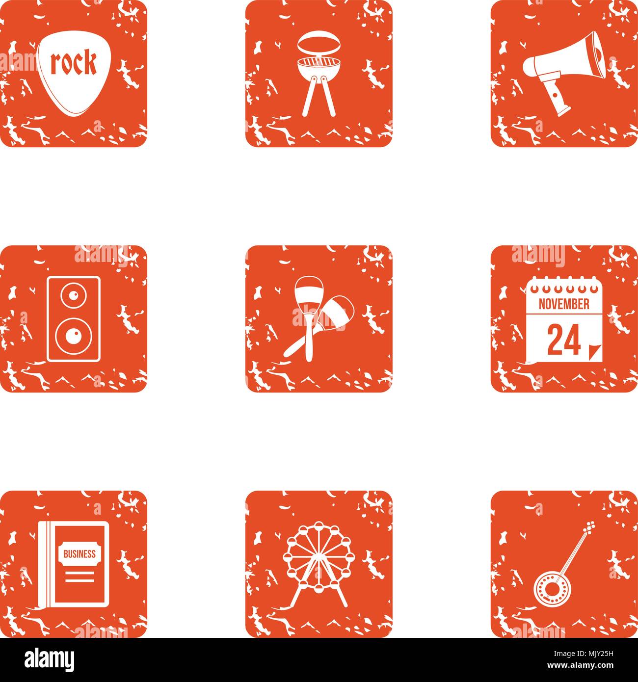 Private bbq icons set, grunge style Stock Vector