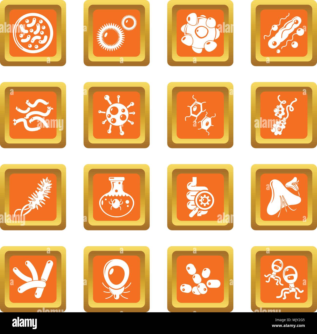 Virus bacteria icons set orange square vector Stock Vector Image & Art ...