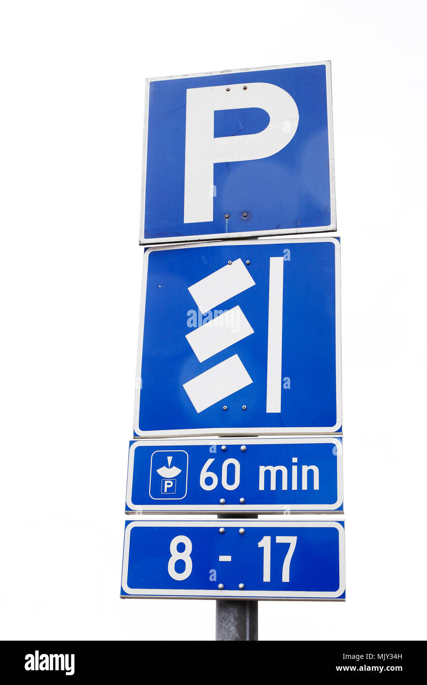 Finnish car parking road sign allowing parking for 60 minutes