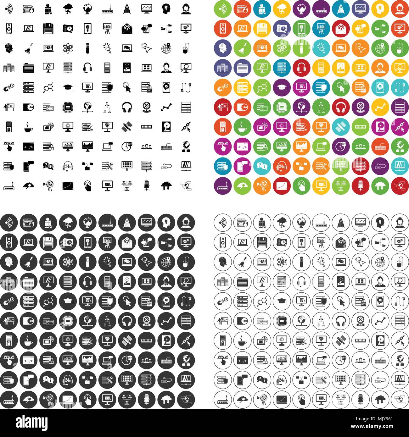 100 on-line seminar icons set vector variant Stock Vector