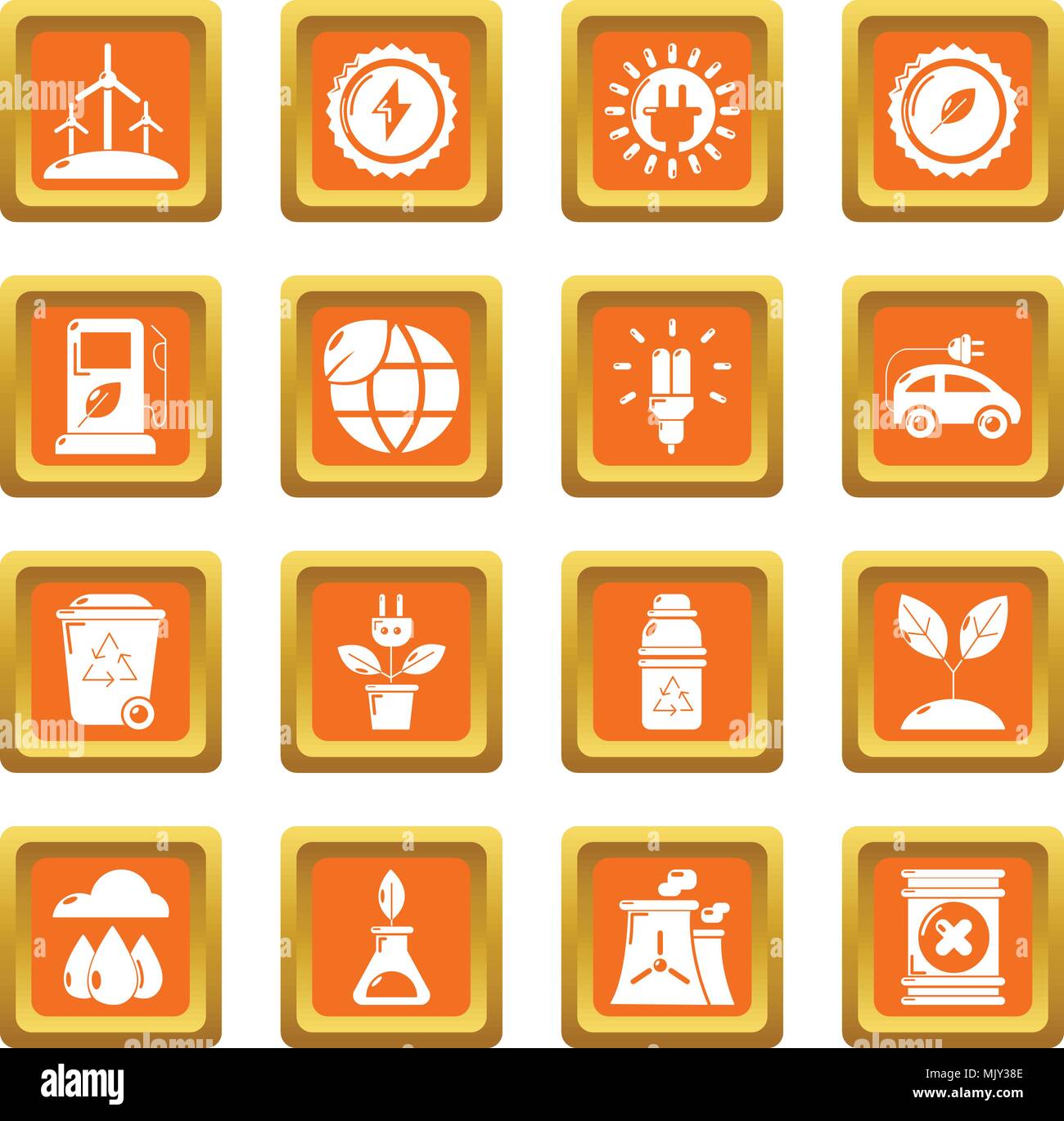 Ecology icons set orange square vector Stock Vector