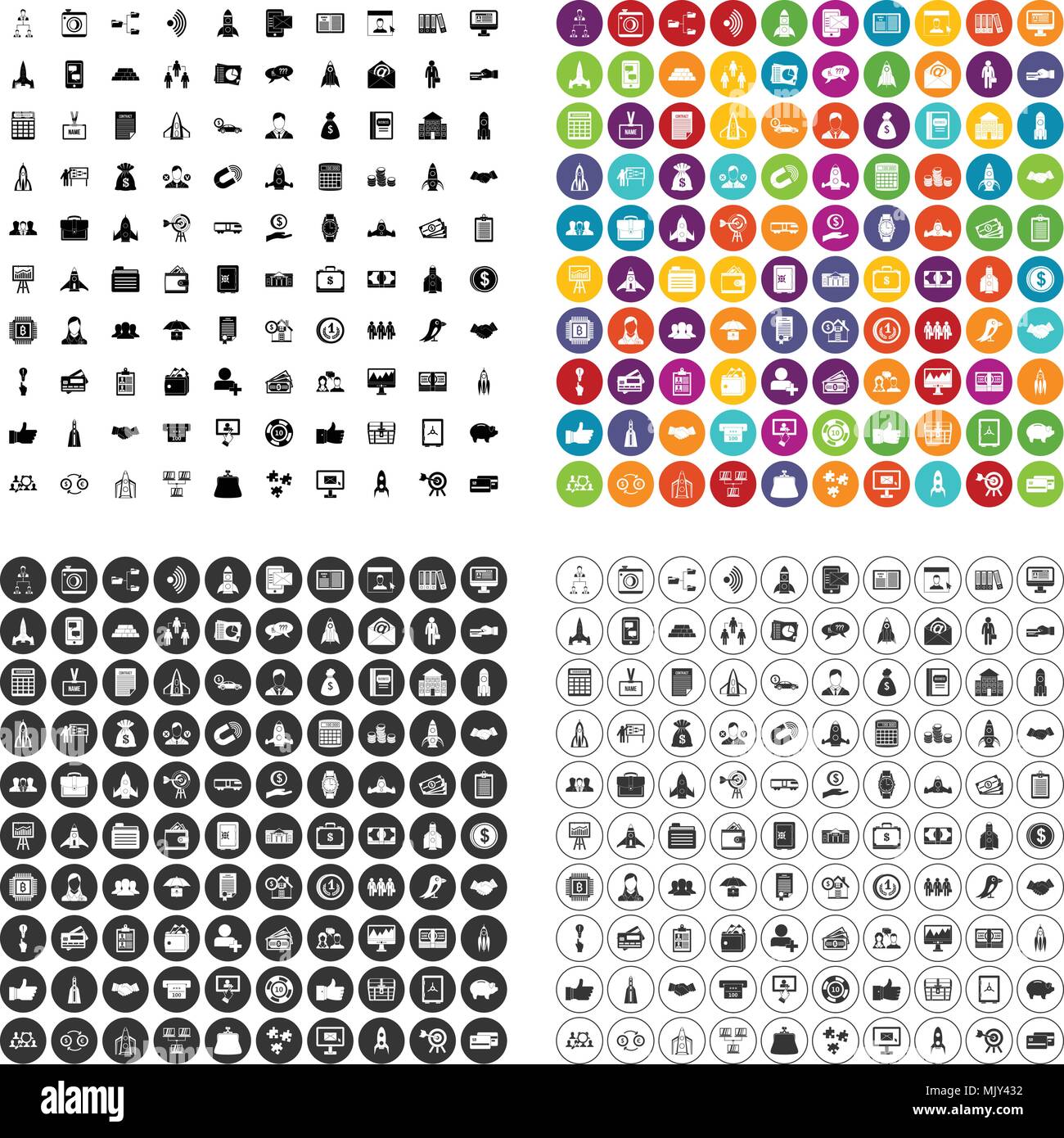 100 partnership startup icons set vector variant Stock Vector