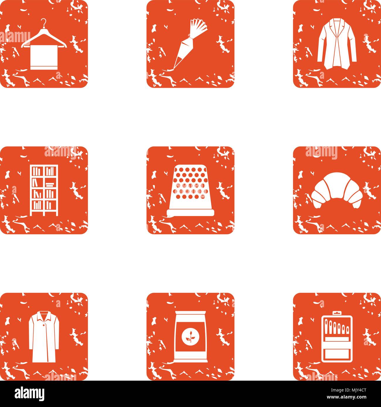 Home view icons set, grunge style Stock Vector