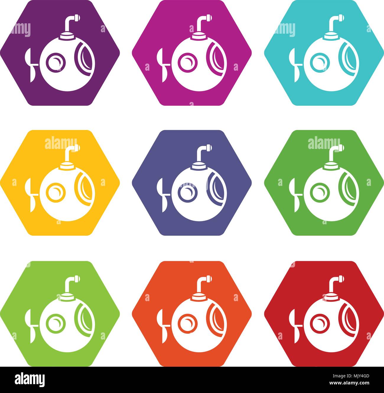 Round bathyscaphe icons set 9 vector Stock Vector Image & Art - Alamy