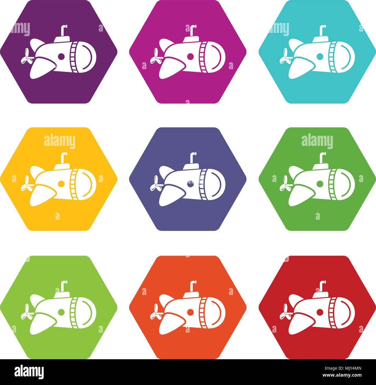 Submarine with round nose icons set 9 vector Stock Vector