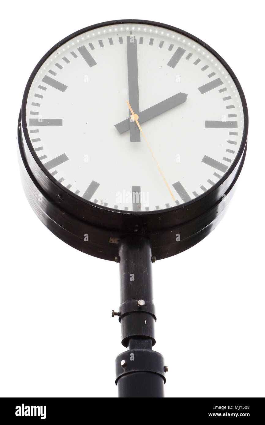 Public clock two o'clock isolated on white background. Stock Photo
