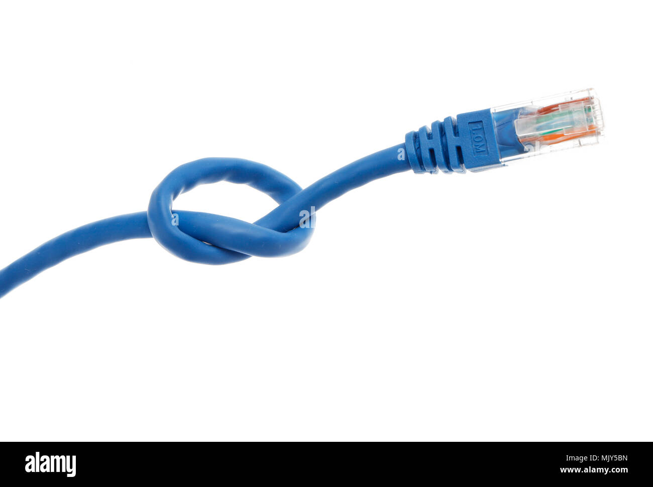 A knot an unconnectedblue  network able isolated on white background. Stock Photo