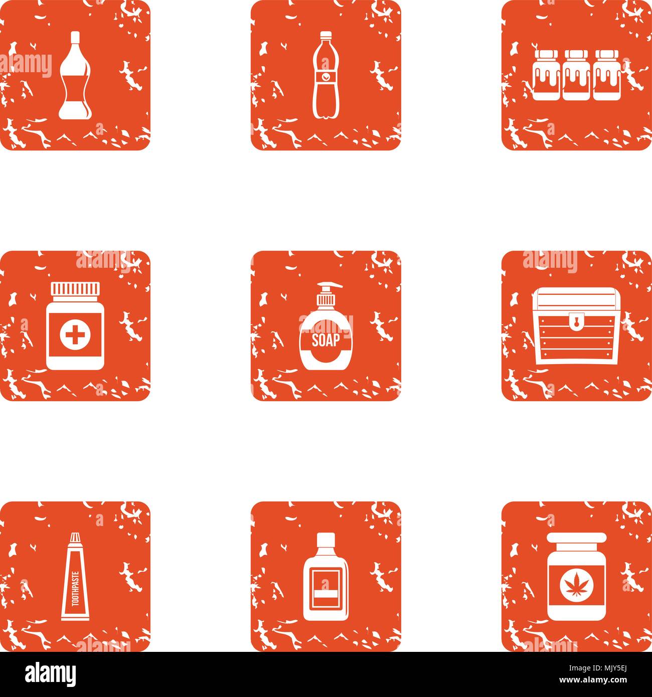 Pill icons set, grunge style Stock Vector