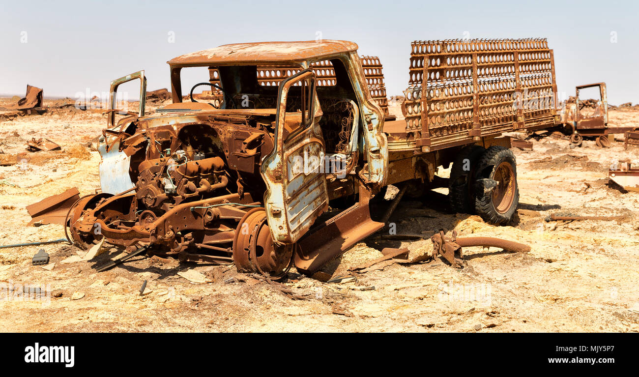 African Rusted Car in danakil ethiopia africa in the old italian village rusty antique car ...