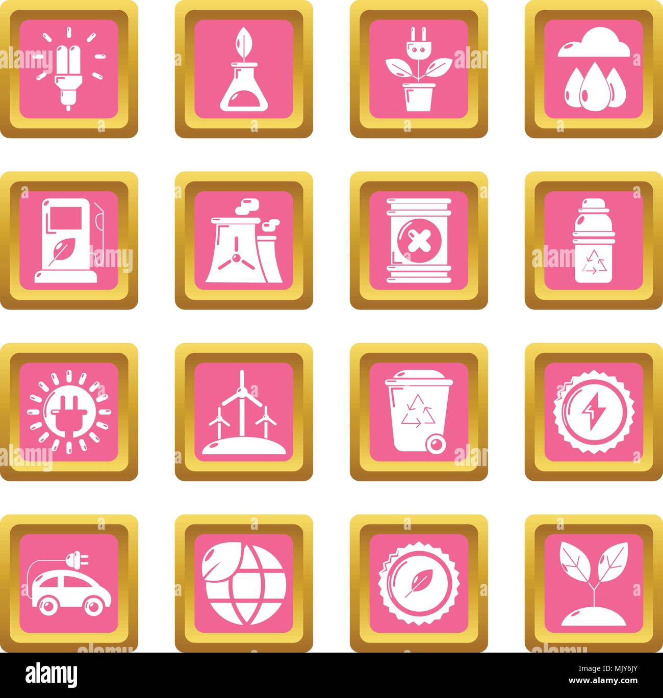 Ecology icons set pink square vector Stock Vector