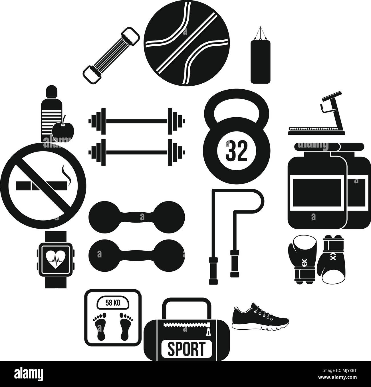 Gym Icons set, simple style Stock Vector