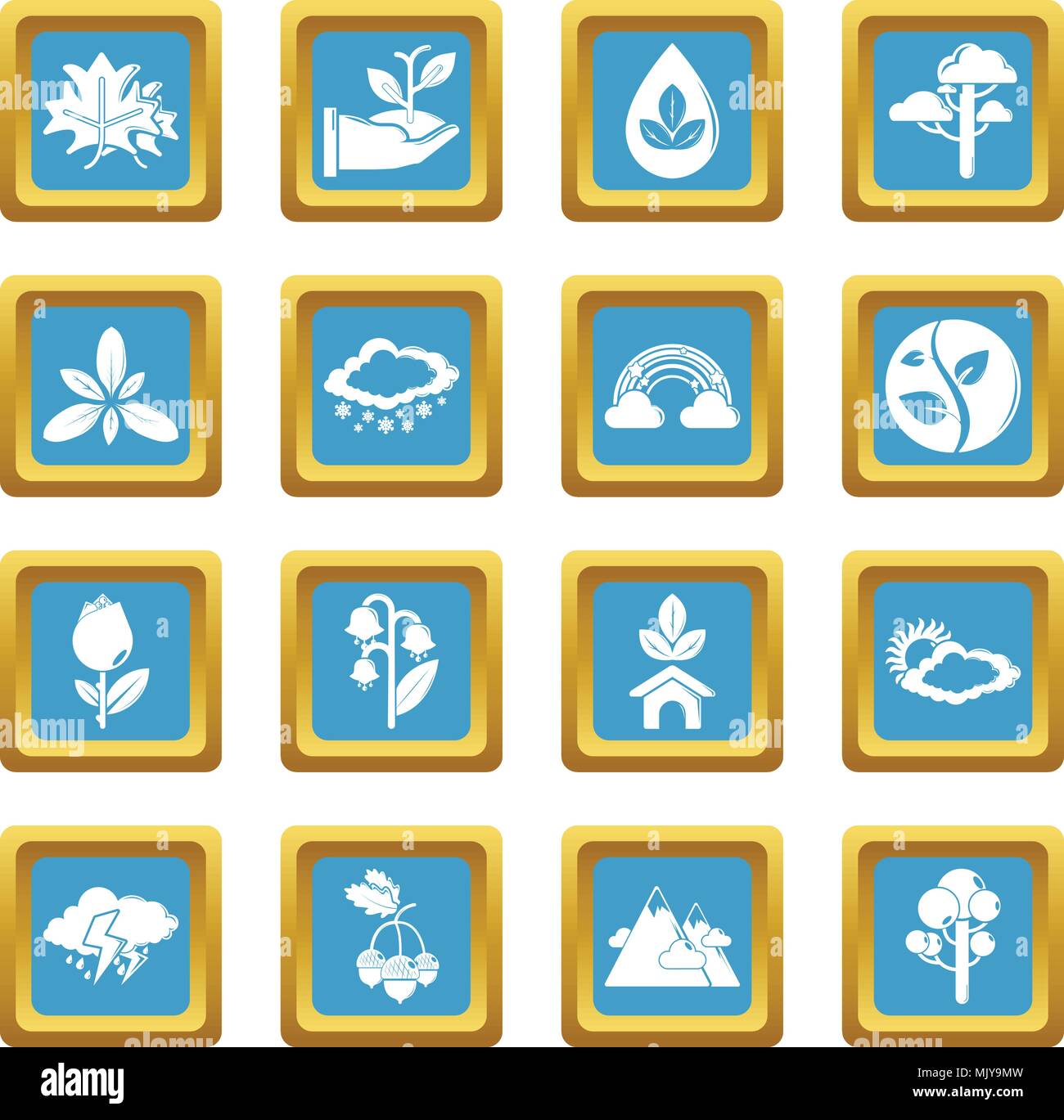 Nature icons set sapphirine square vector Stock Vector