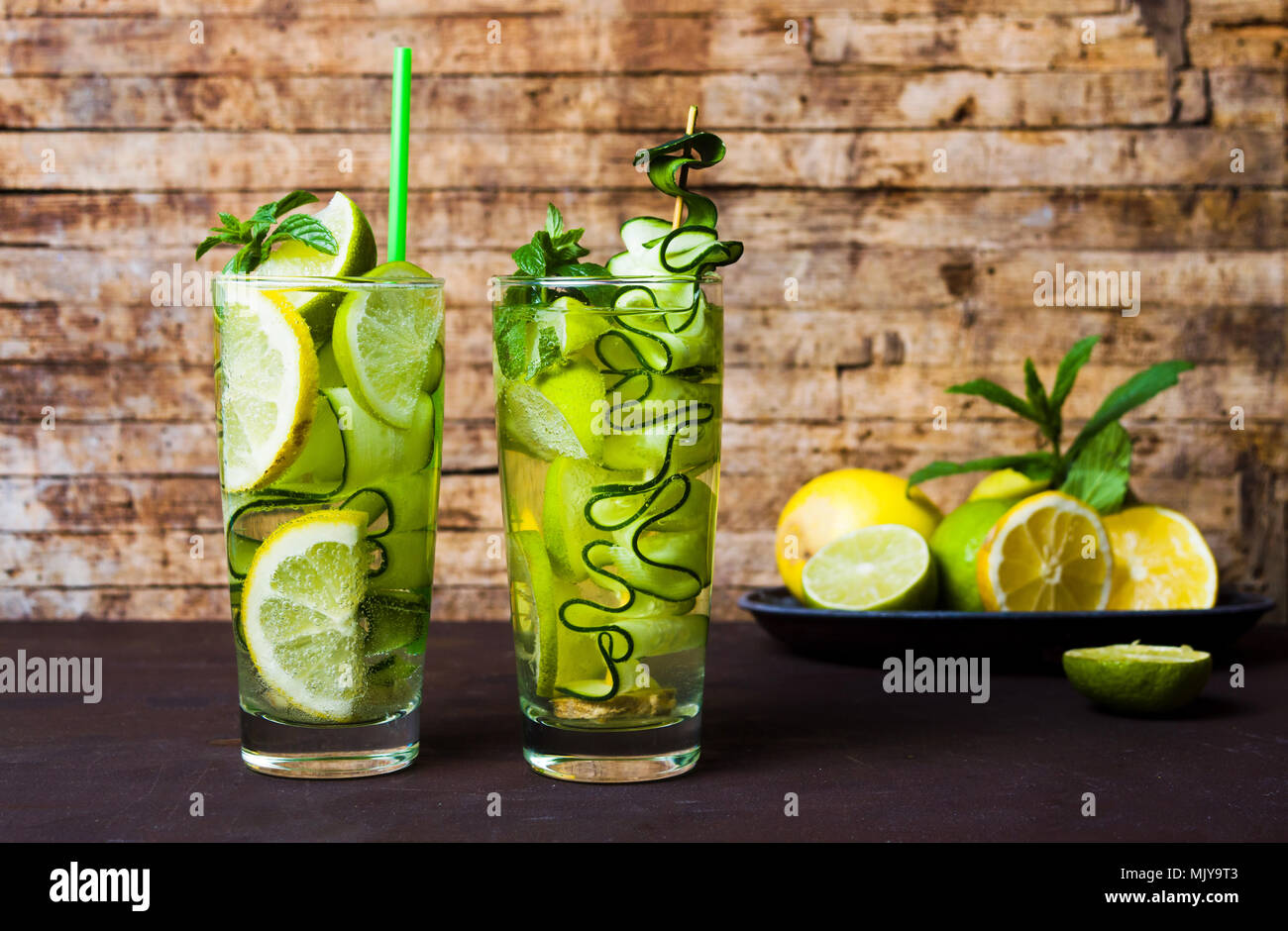 Water with cucumber parsley and lemon, healthy diet drink Stock Photo