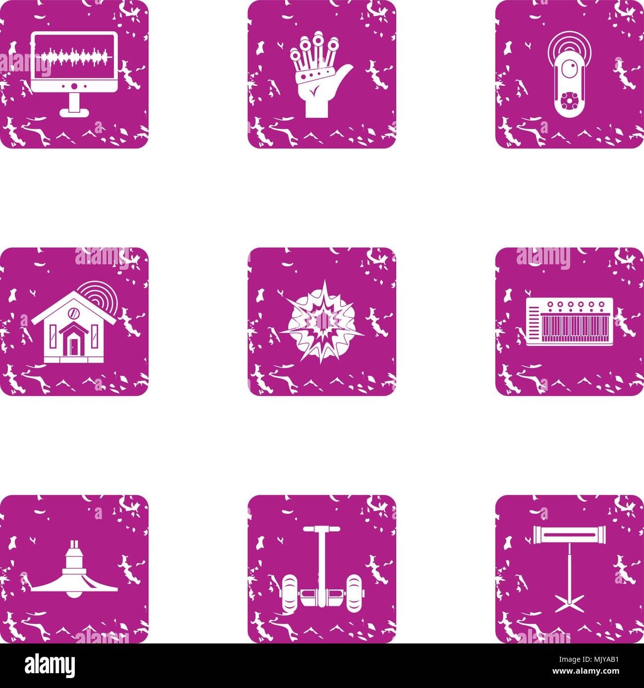 High tech style icons set, grunge style Stock Vector