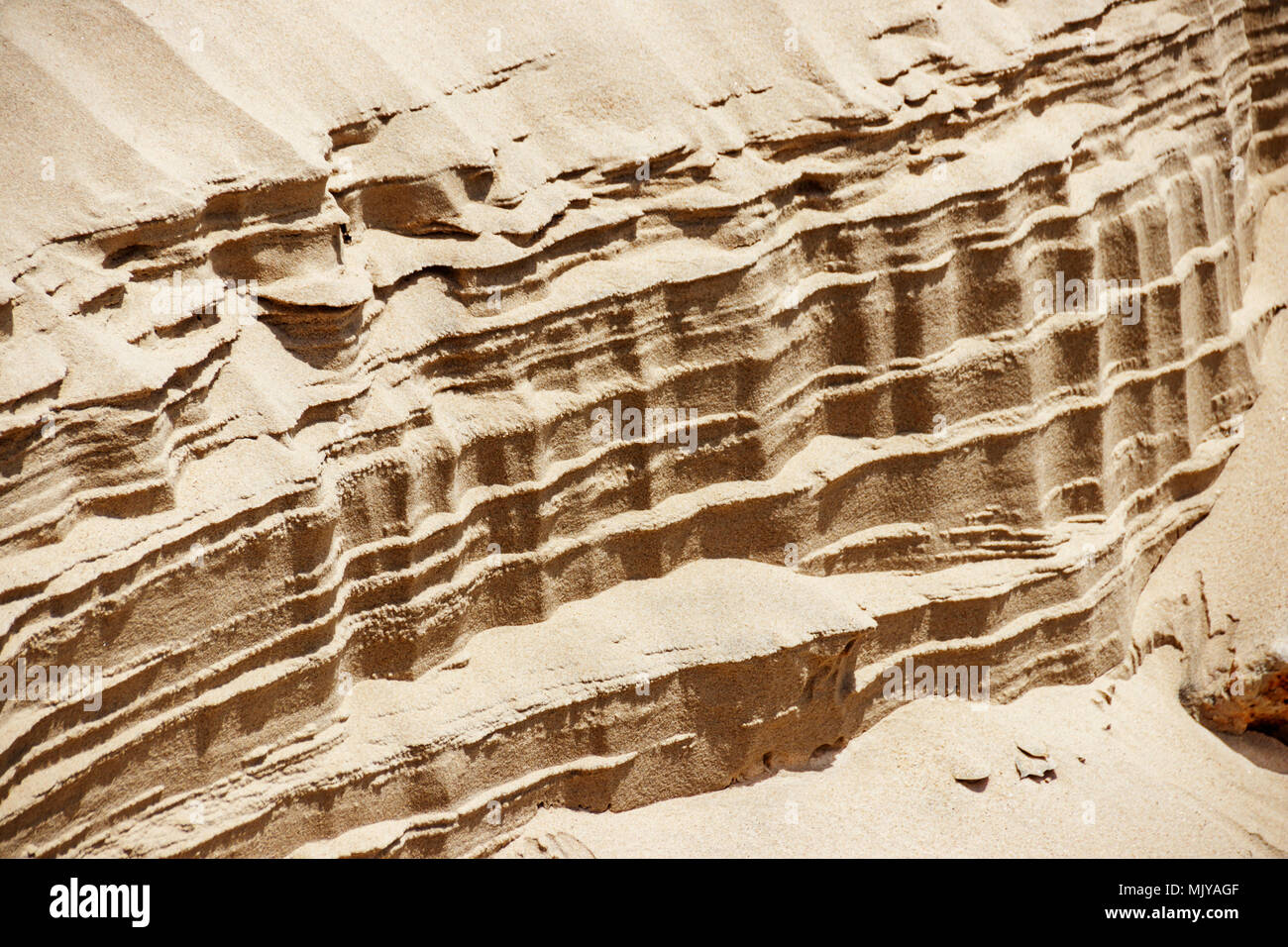 Striped patterns from the wind on a sand dune. Landscape Stock Photo