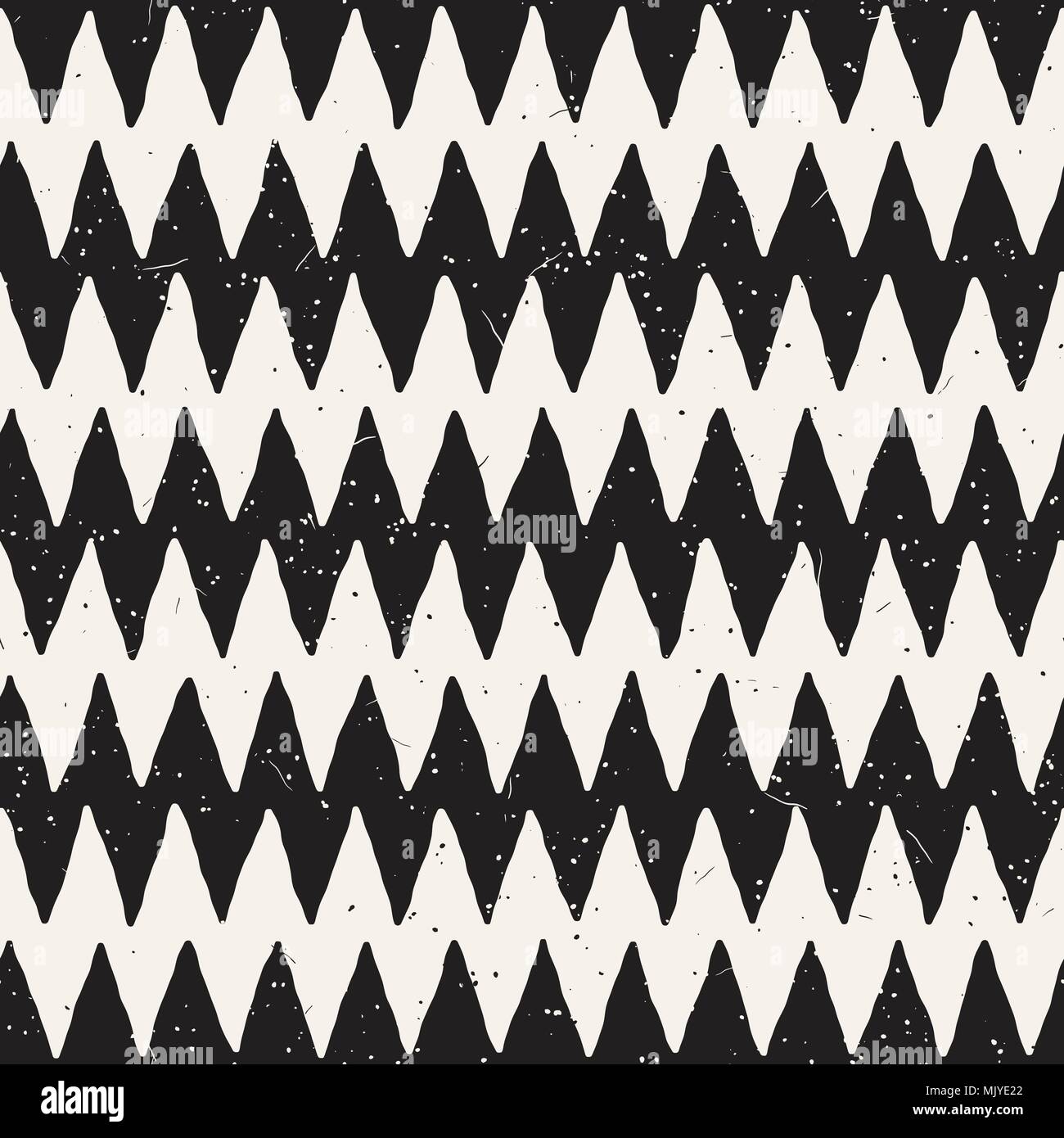 Hand drawn style abstract seamless pattern in black and white. Retro grunge freehand jagged lines texture. Stock Vector