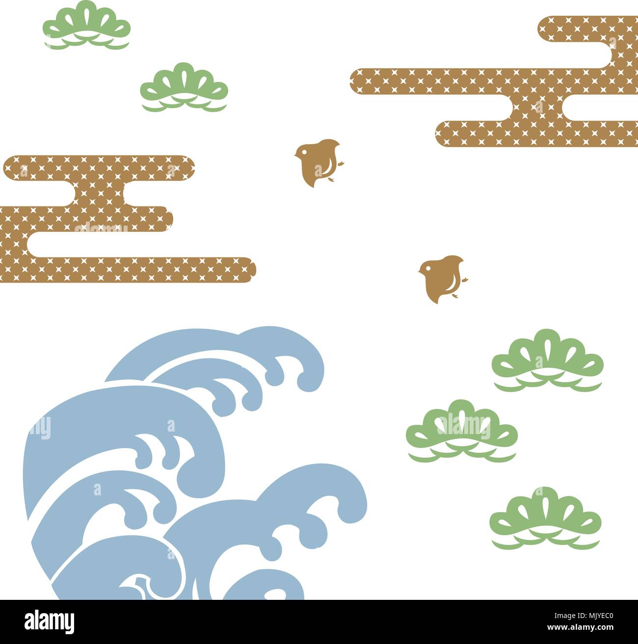 Japanese pattern vector. Animal and nature in earth tone background ...