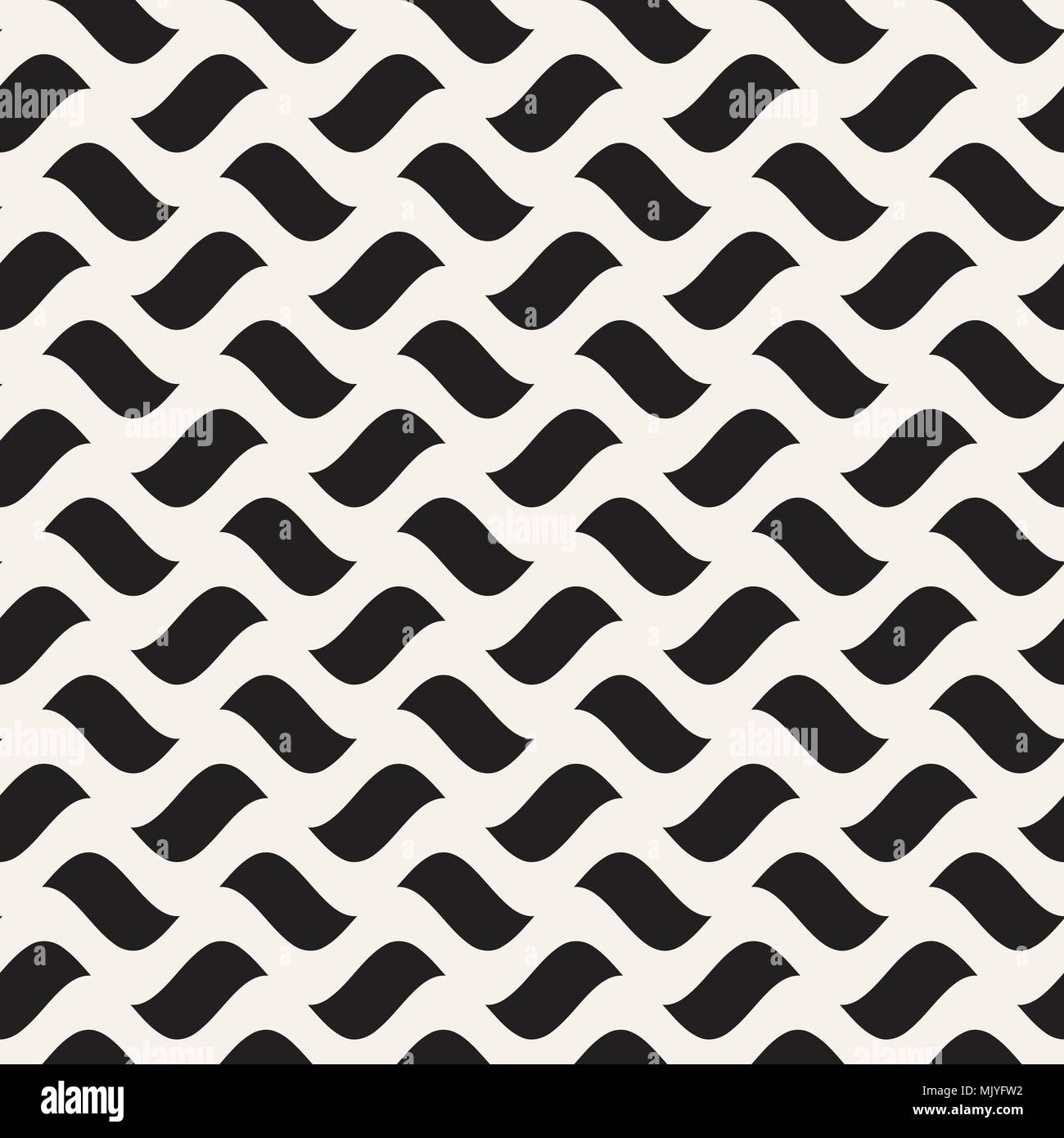 Vector Seamless Black and White Hand Drawn Wavy Lines Simple Pattern ...