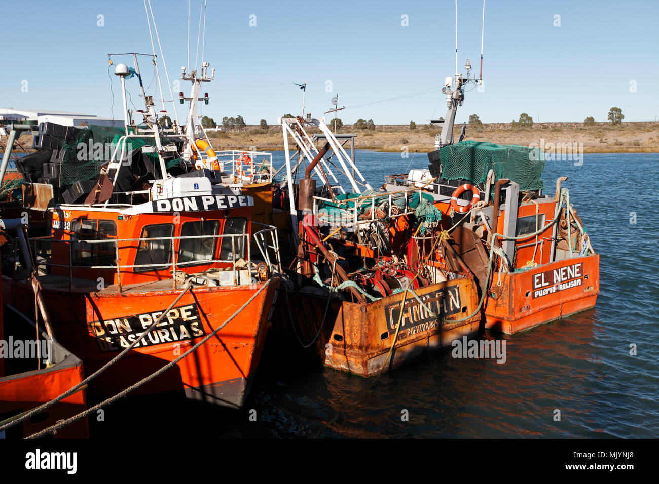 Boat from the Yellow fleet on the Chubut River, Rawson, Chubut Province