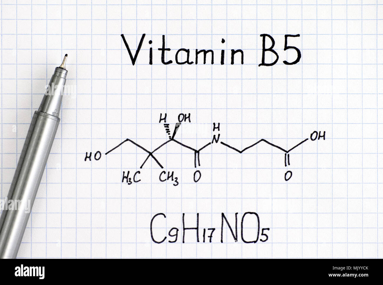 Chemical formula of Vitamin B5 and pen. Closeup Stock Photo Alamy
