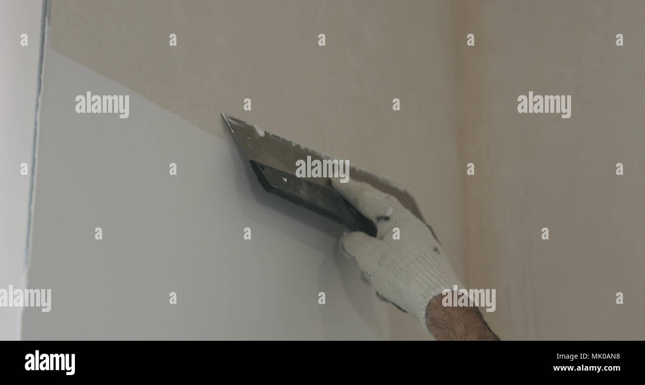 Worker apply plaster on wall hi-res stock photography and images - Alamy