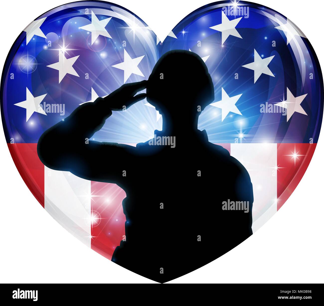 Patriotic Soldier Saluting American Flag Heart Stock Vector Image & Art ...