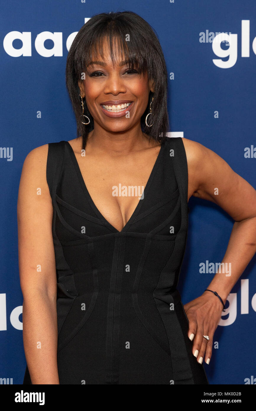 Tamara Stewart wearing dress by Herve Leger attends the 29th Annual GLAAD Media Awards at Hilton Midtown (Photo by Lev Radin/Pacific Press) Stock Photo