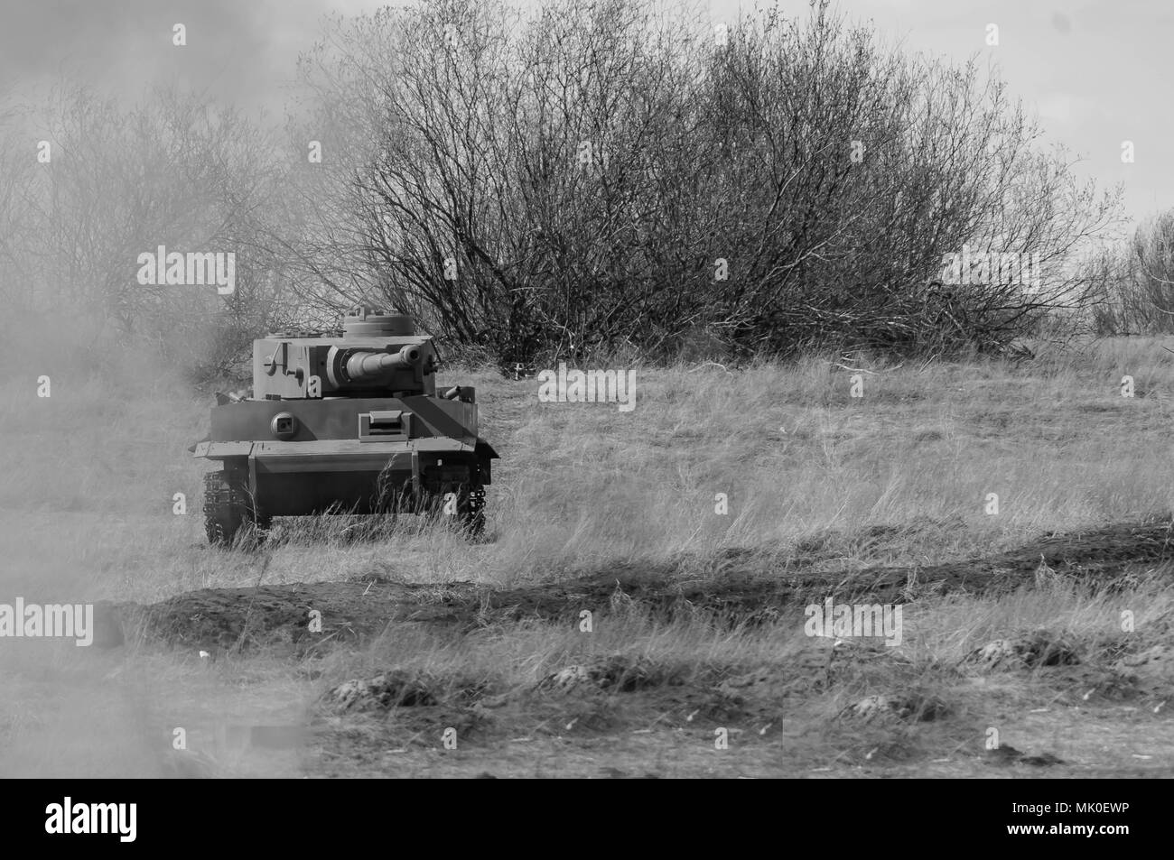 2018-04-30 Samara, Russia. Reconstruction of hostilities. Tiger Tiger German. Reconstruction of hostilities. Stock Photo