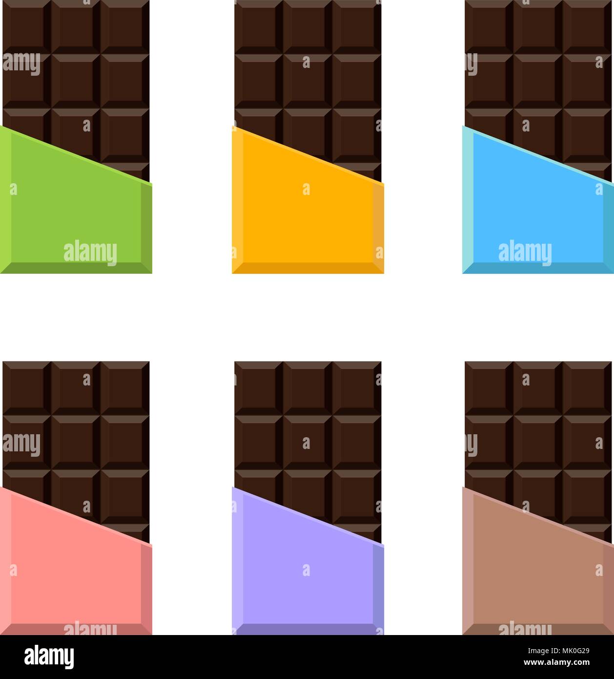 Chocolate bar realistic set. Packaging. Mock up. Isolated vector illustration on white background. Stock Vector
