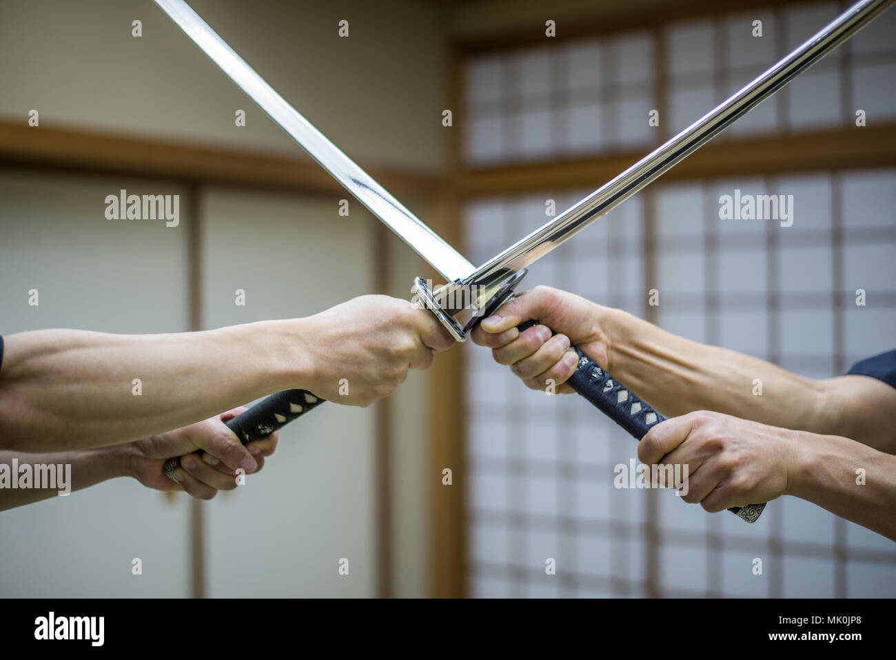 Ninja samurai holds katana in a hands Stock Photo