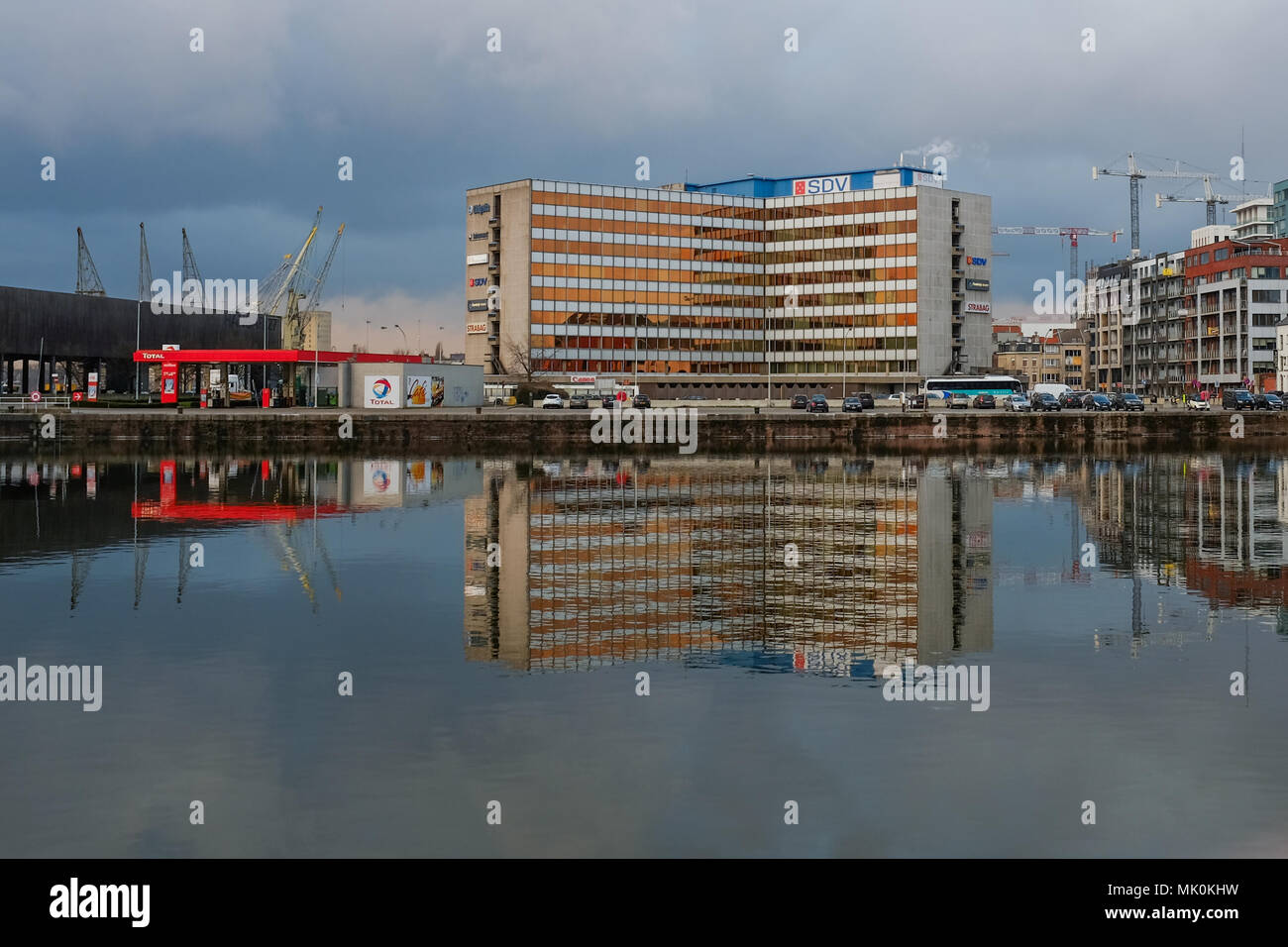 Modern architecture in the Antwerp area known as 'Eilandje', Saturday 31 January 2015, Antwerp, Belgium. Stock Photo