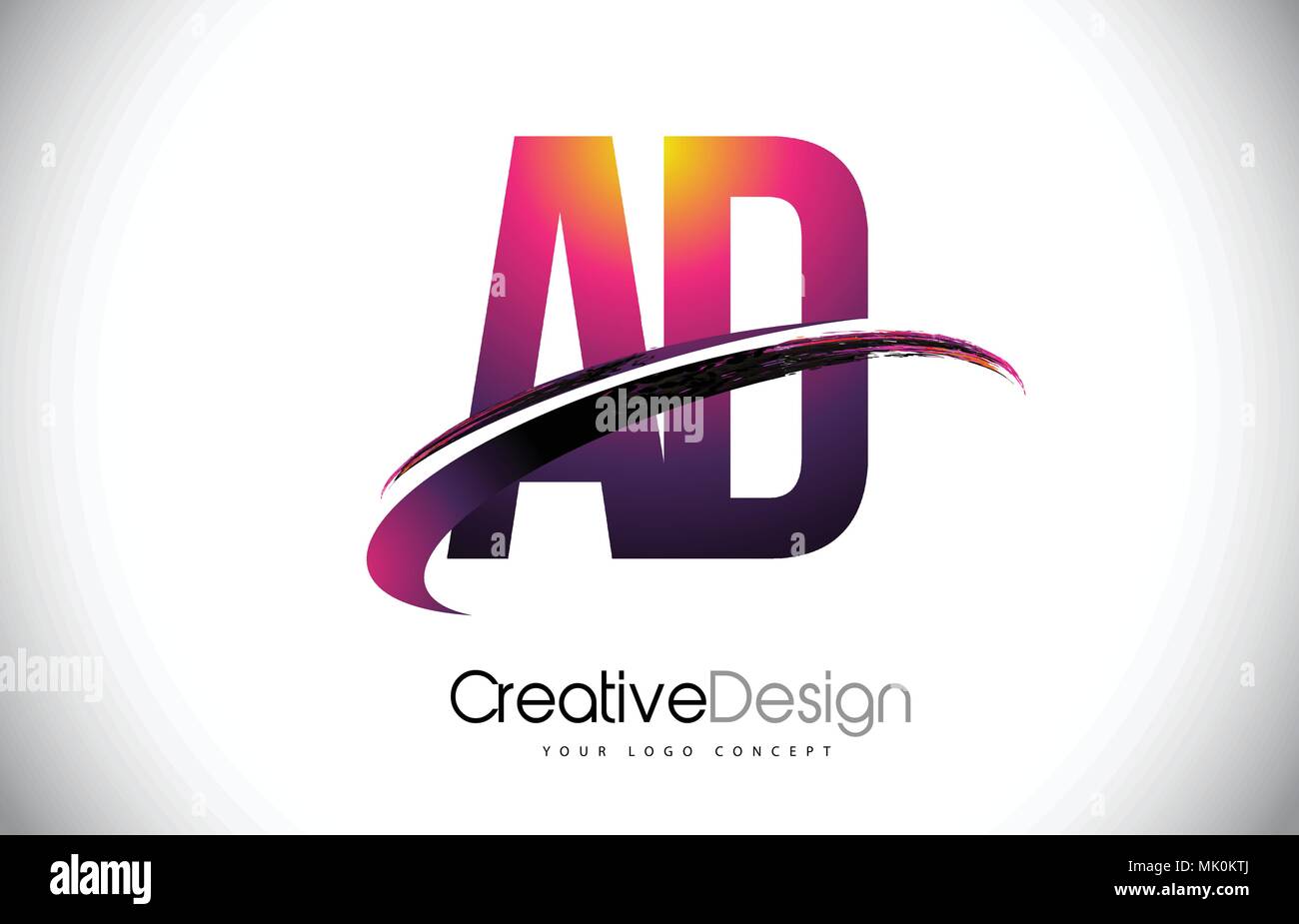 AD A D Purple Letter Logo with Swoosh Design. Creative Magenta Modern ...
