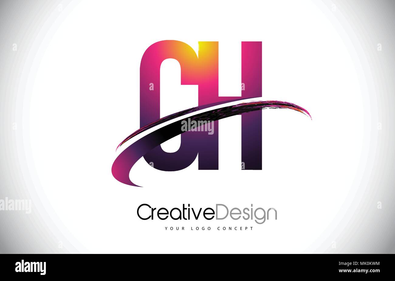 CH C H Purple Letter Logo with Swoosh Design. Creative Magenta Modern ...