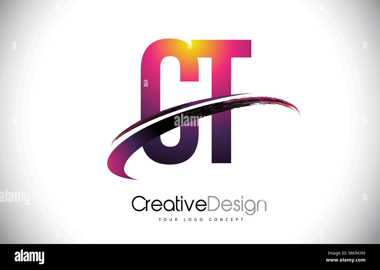 CT C T Purple Letter Logo with Swoosh Design. Creative Magenta Modern ...