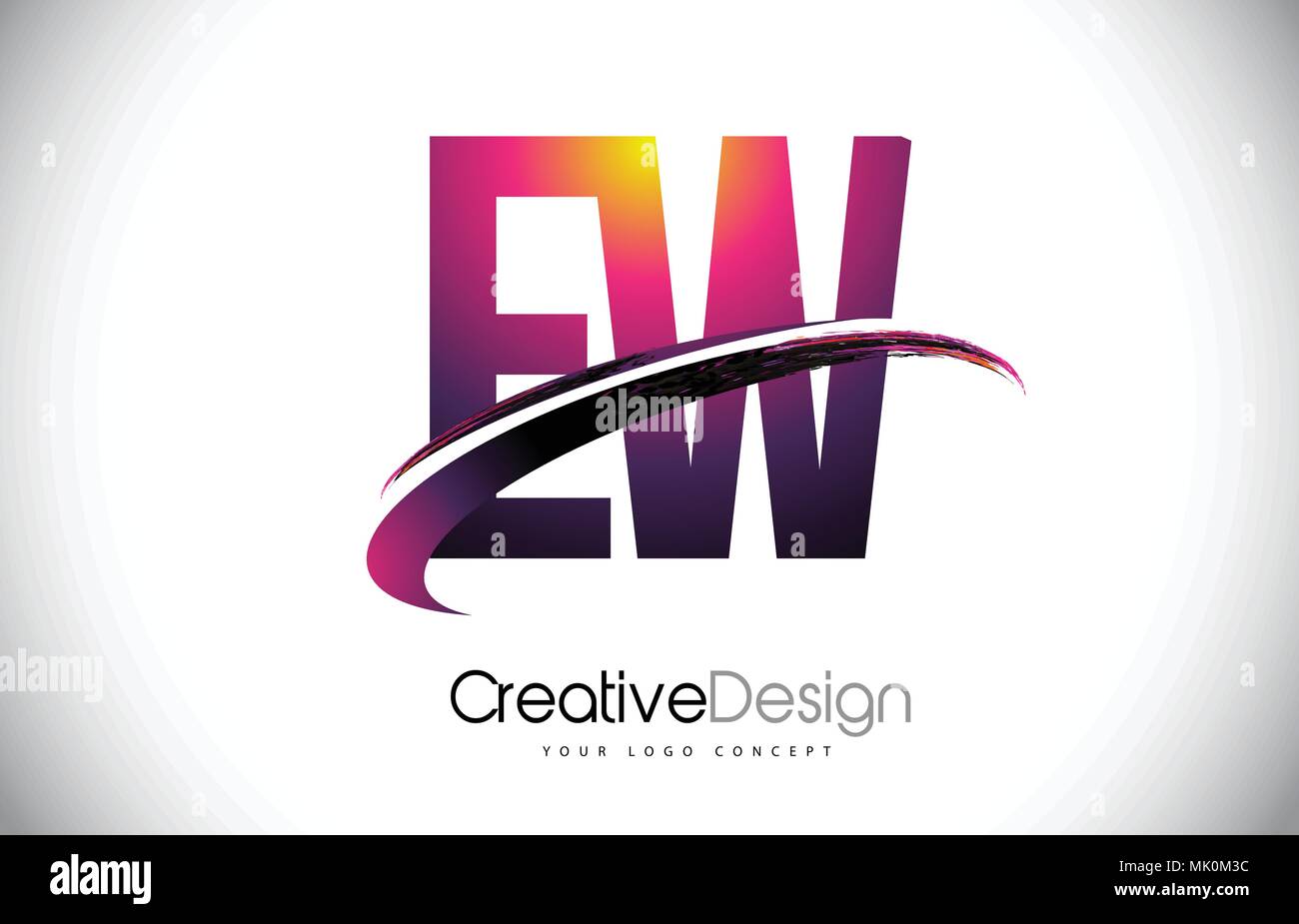 EW E W Purple Letter Logo with Swoosh Design. Creative Magenta Modern ...