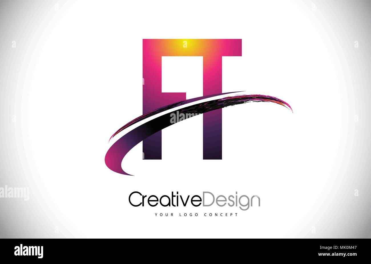 FT F T Purple Letter Logo with Swoosh Design. Creative Magenta Modern ...