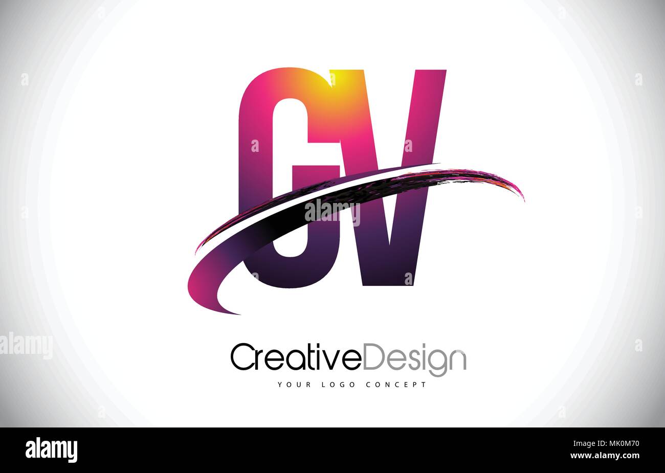 GV G V Purple Letter Logo with Swoosh Design. Creative Magenta Modern ...