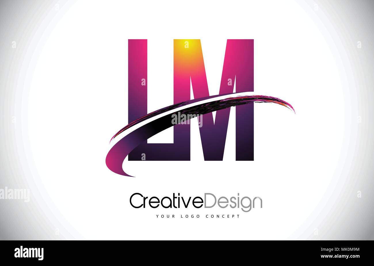 LM L M Purple Letter Logo with Swoosh Design. Creative Magenta Modern Letters Vector Logo Illustration. Stock Vector