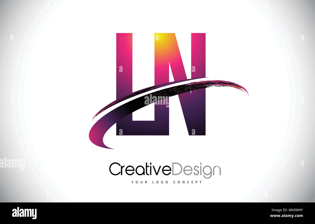 LN L N Purple Letter Logo with Swoosh Design. Creative Magenta Modern Letters Vector Logo Illustration. Stock Vector