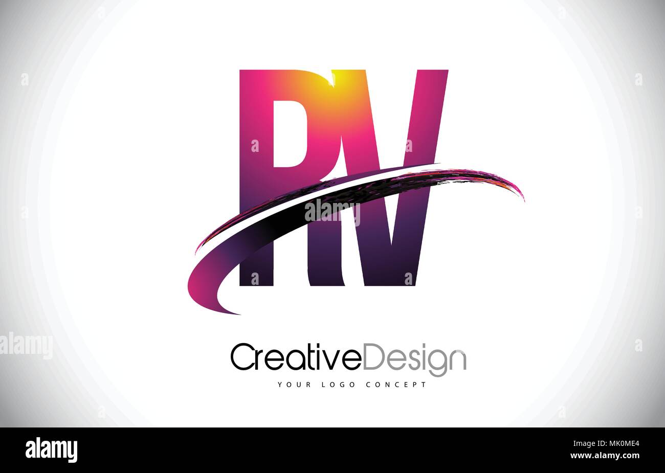 RV R V Purple Letter Logo with Swoosh Design. Creative Magenta Modern ...