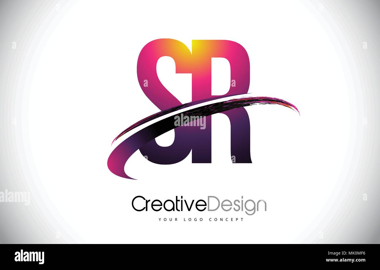 SR S R Purple Letter Logo with Swoosh Design. Creative Magenta Modern ...