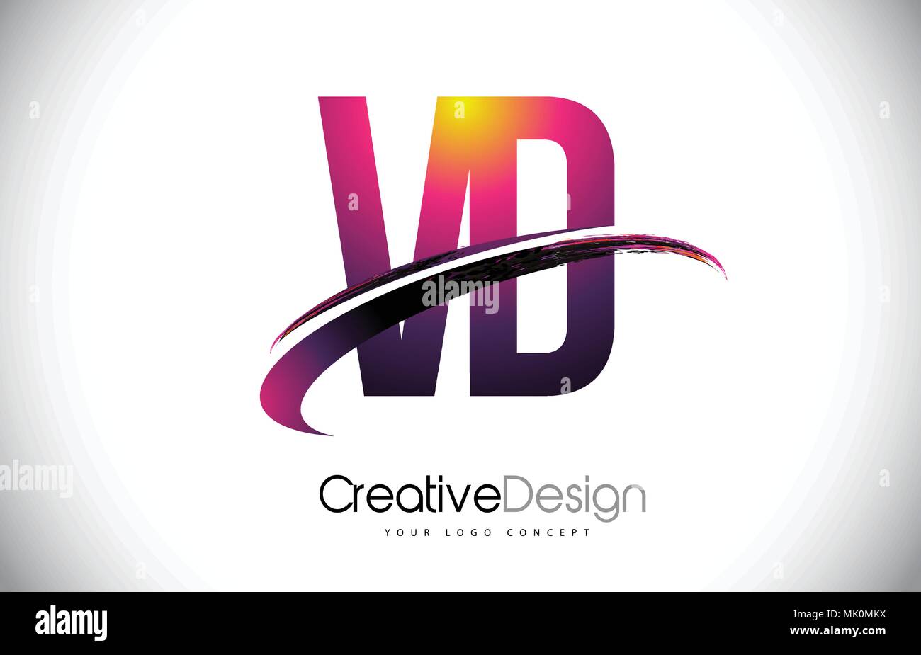 VD V D Purple Letter Logo with Swoosh Design. Creative Magenta Modern Letters Vector Logo Illustration. Stock Vector