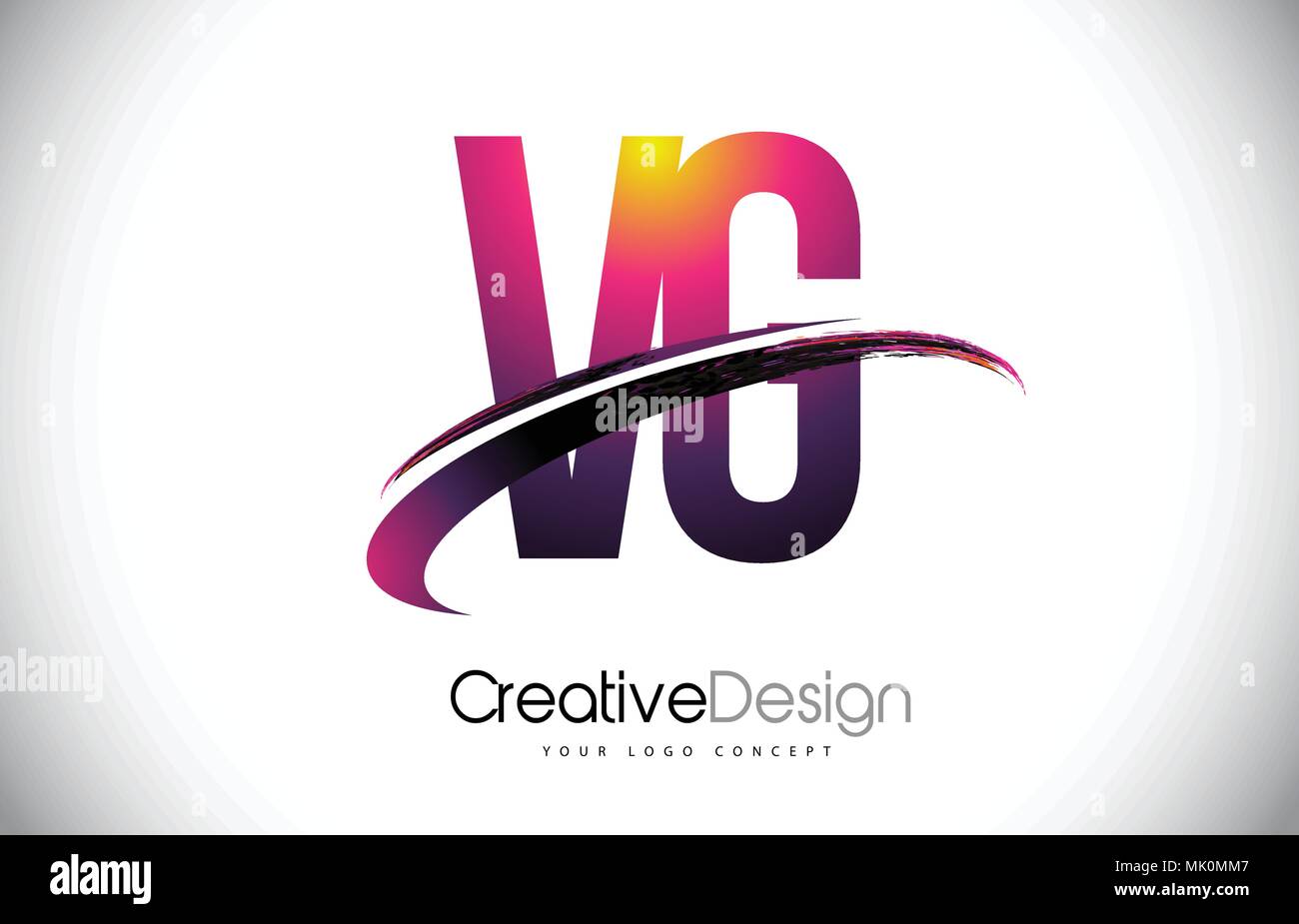 VG V G Purple Letter Logo with Swoosh Design. Creative Magenta Modern ...