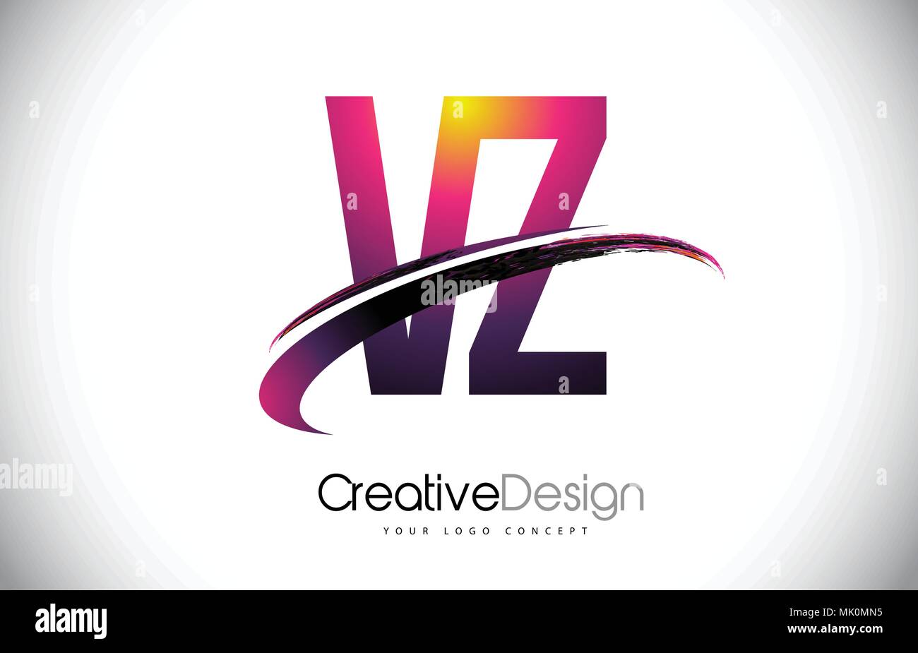 VZ V Z Purple Letter Logo with Swoosh Design. Creative Magenta Modern ...